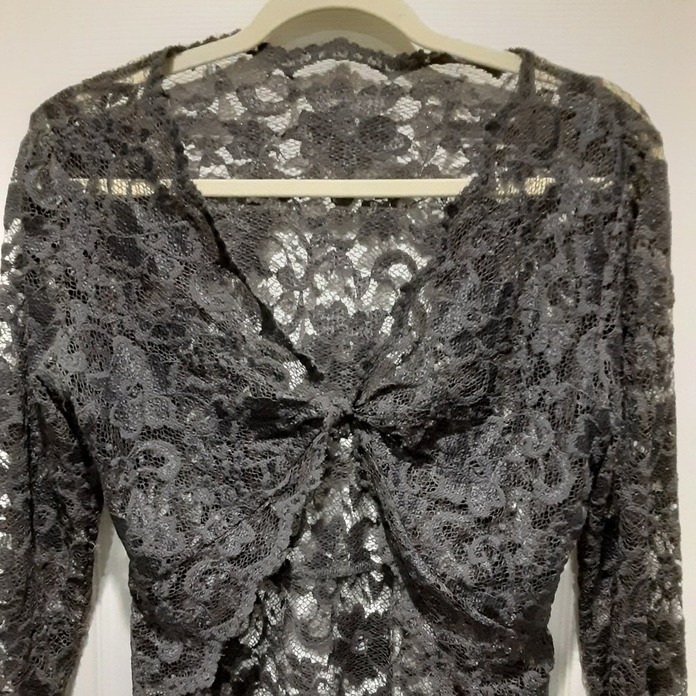 Charcoal grey Lacey overlay top